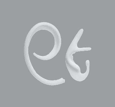 White ear-shaped implants with curved anatomical features