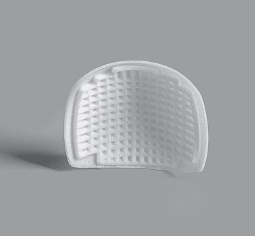Curved white porous polyethylene implant with uniform grid pattern