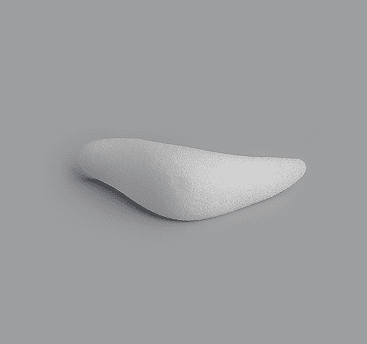 White elongated malar implant with extended cheek coverage