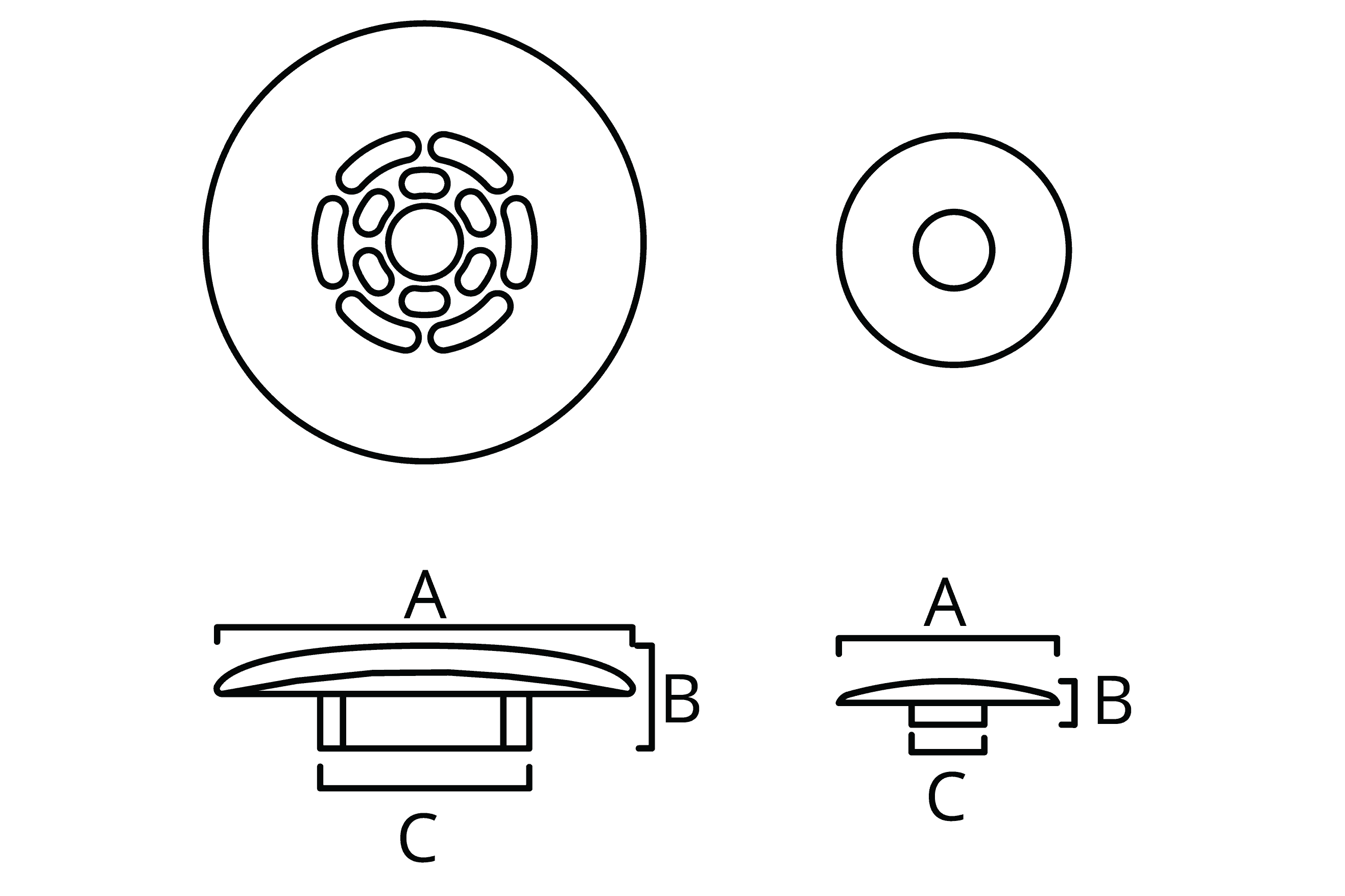 Technical diagram showing round burr hole cover implant with dimensional measurements