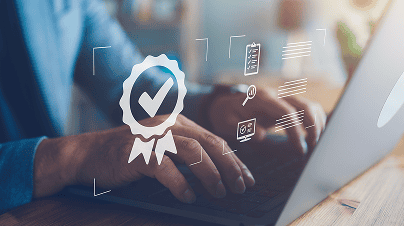 Hand selecting checkmark award icon representing proven success and quality assurance